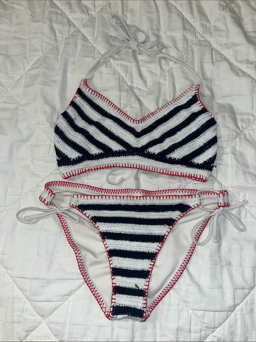 Crochet red white and blue bikini